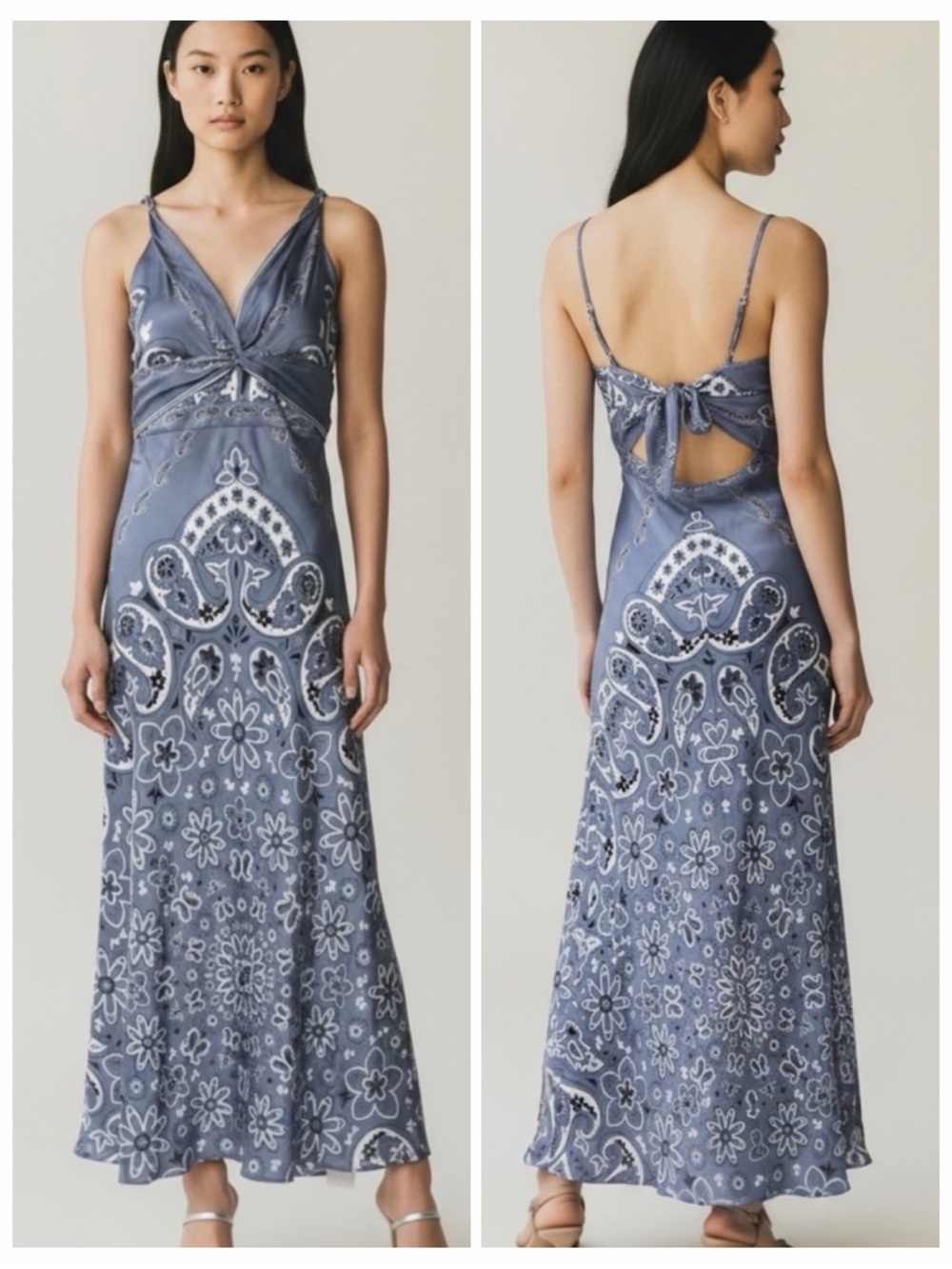 Caroline Constas Blue Paisley Print Twist Front Satin Maxi Dress - Picture 5 of 15